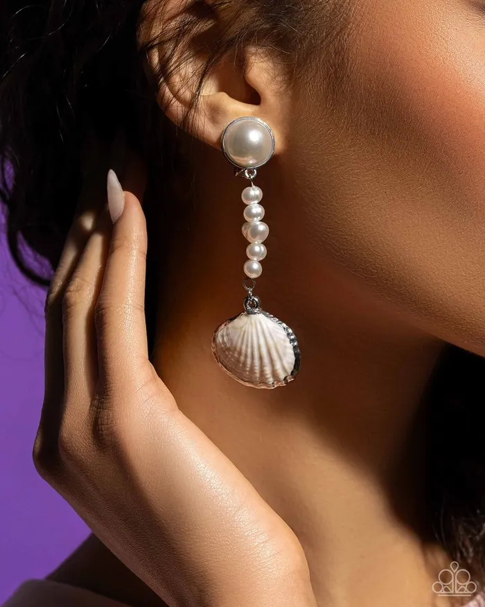 Paparazzi Earring Oceanic Occasion White Paparazzi Jewelry Earrings