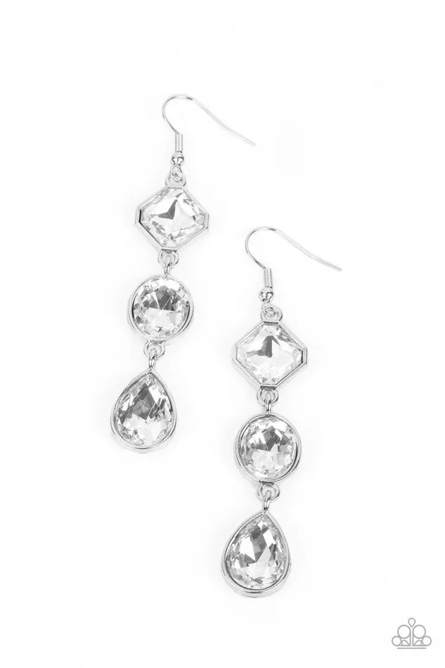 Paparazzi Earring Reflective Rhinestones White Paparazzi Jewelry Earrings