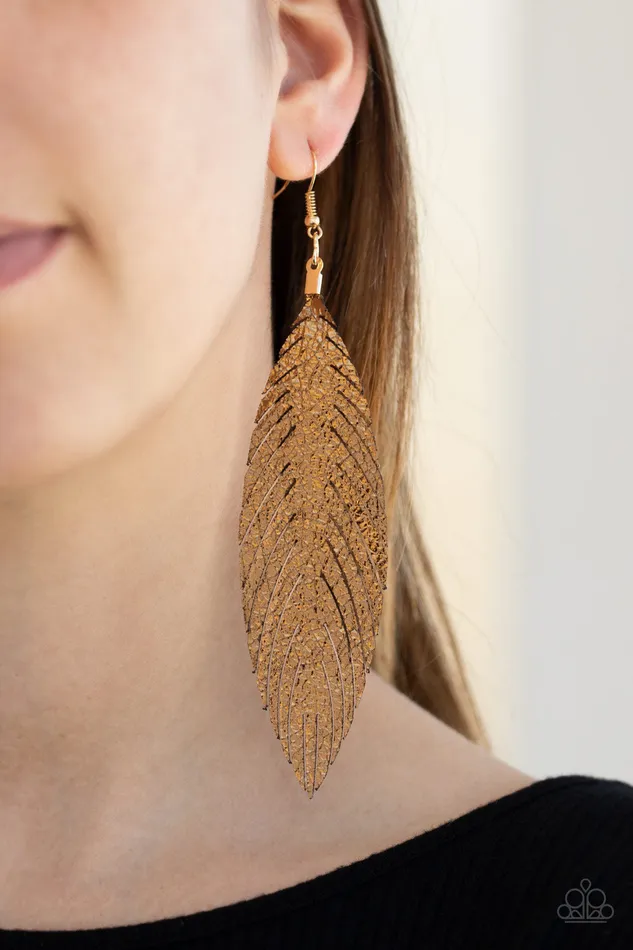 Paparazzi Jewelry Earrings Paparazzi Earrings Feather Fantasy Gold
