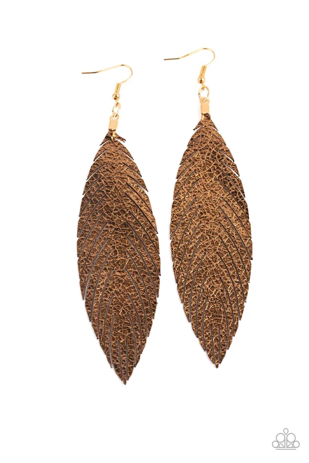 Paparazzi Jewelry Earrings Paparazzi Earrings Feather Fantasy Gold