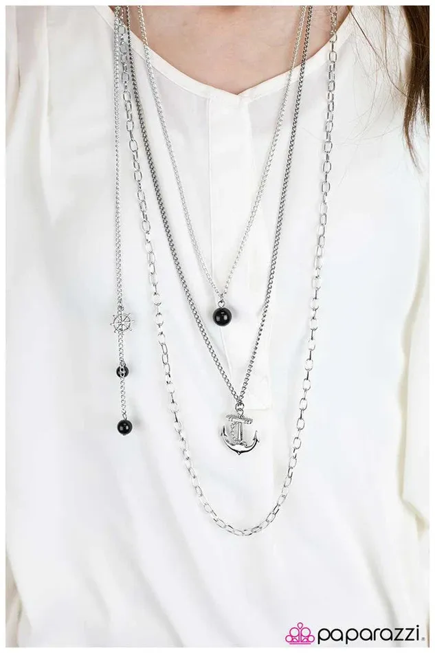 Paparazzi Necklace Sailing the Radiant Seas Black Paparazzi Jewelry Necklaces