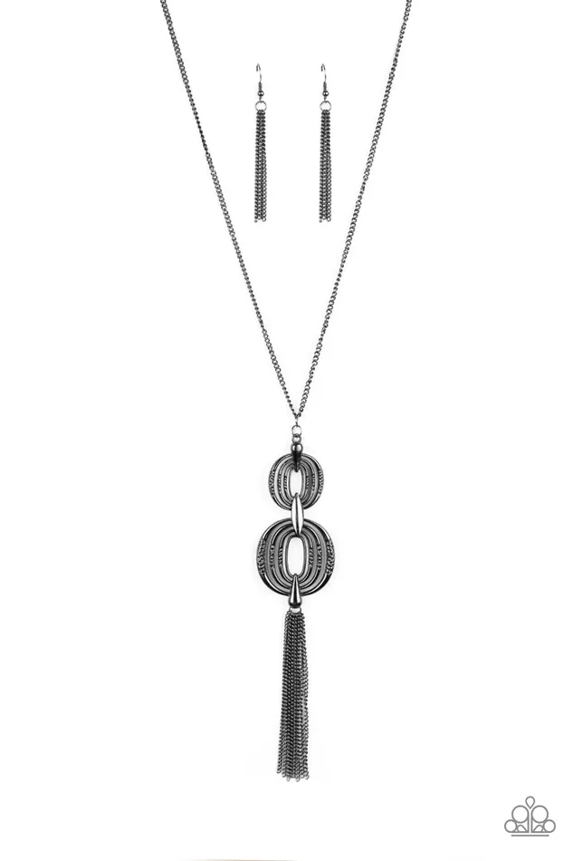 Paparazzi Necklace Timelessly Tasseled Black Paparazzi Jewelry Necklaces