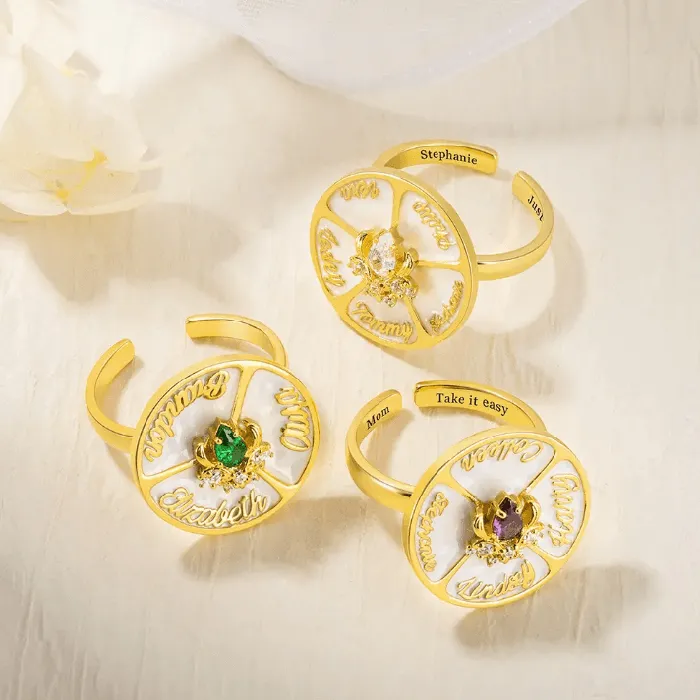Rings Belbren Personalized Name Birthstone Spinner Ring Custom Engraved Fidget Jewelry for Anxiety Relief Perfect Gift for Mothers Friends and Family