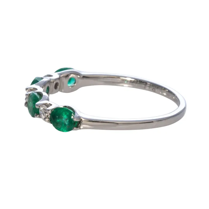 Rings Croghans Oval Emerald Round Diamond 14K White Gold Band