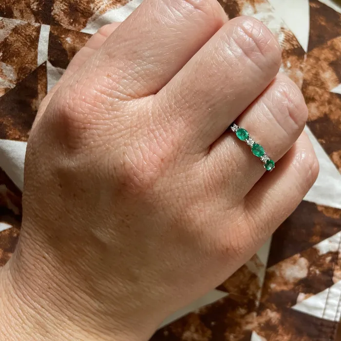 Rings Croghans Oval Emerald Round Diamond 14K White Gold Band