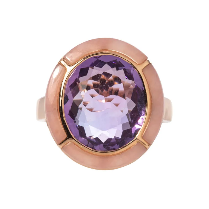 Rings Goshwara Goshwara Oval Light Amethyst Pink Opal Inlay 18K Gold Ring