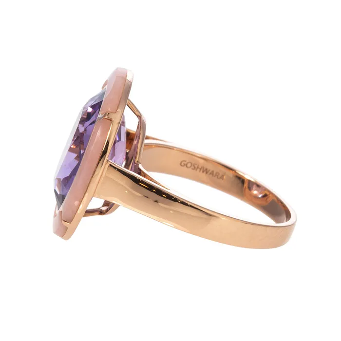 Rings Goshwara Goshwara Oval Light Amethyst Pink Opal Inlay 18K Gold Ring