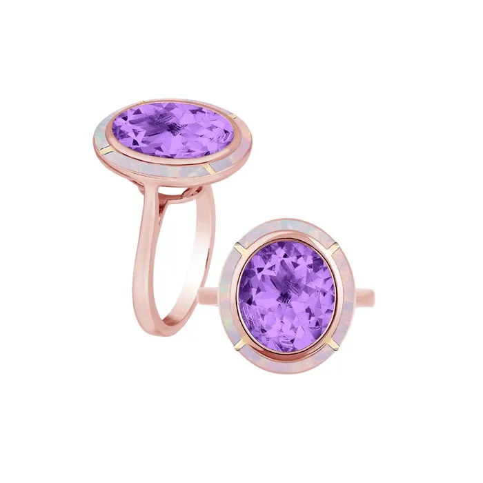 Rings Goshwara Goshwara Oval Light Amethyst Pink Opal Inlay 18K Gold Ring