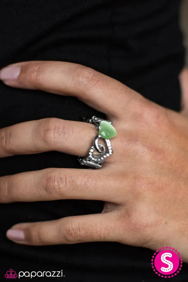 Rings Paparazzi Ring Light Up My Heart Green Paparazzi Jewelry