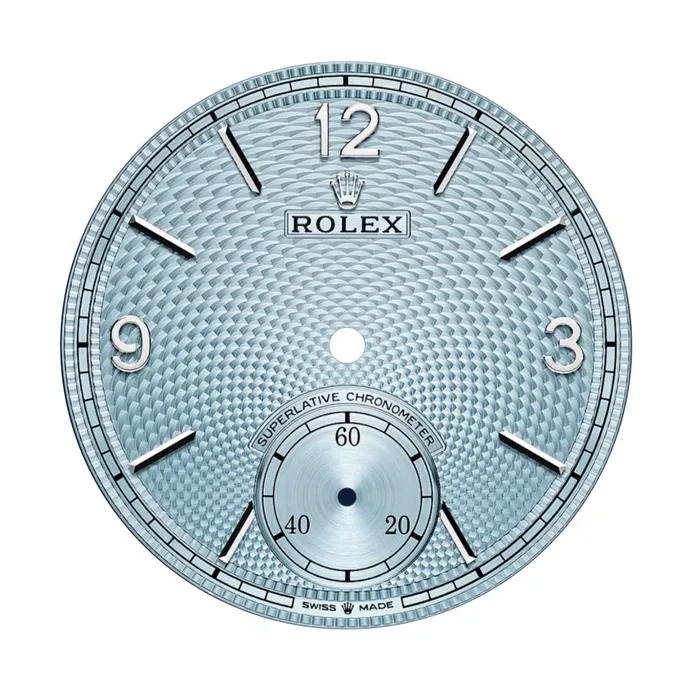 Rolex 1908 39mm Ref 525060002 Ice Blue Guilloche RiceGrain Motif Dial Platinum Case Brown Alligator Leather Strap Watch Rolex Watches