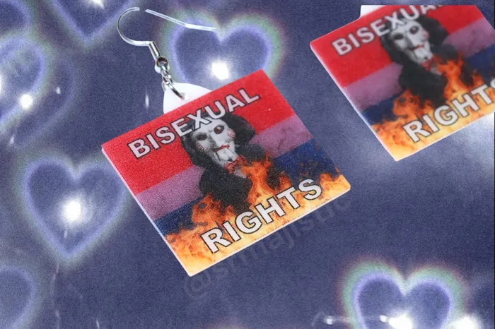 Sam Makes Things Earrings READY TO SHIP Jigsaw Billy the Puppet Saw Character Collection of Flaming Pride Flags Handmade Earrings Sam Makes Things Earrings READY TO SHIP Jigsaw Billy the Puppet Saw Character Collection of Flaming Pride Flags Handmade Earrings