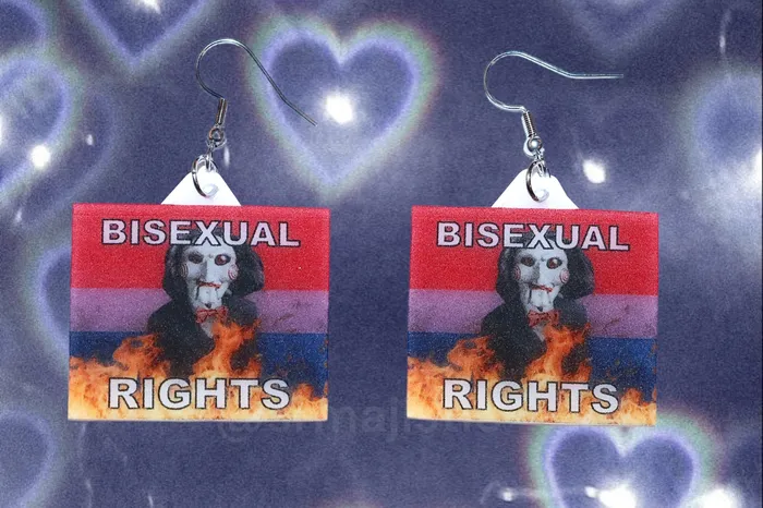 Sam Makes Things Earrings READY TO SHIP Jigsaw Billy the Puppet Saw Character Collection of Flaming Pride Flags Handmade Earrings Sam Makes Things Earrings READY TO SHIP Jigsaw Billy the Puppet Saw Character Collection of Flaming Pride Flags Handmade Earrings