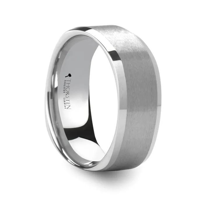 Square Shaped White Tungsten Band Mens Bands Rings