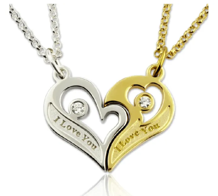Sterling Silver Shared Heart Necklace for Couples Custom Engraved with Birthstones Matching Pendant Set Belbren Necklaces Sterling Silver Shared Heart Necklace for Couples Custom Engraved with Birthstones Matching Pendant Set Belbren Necklaces