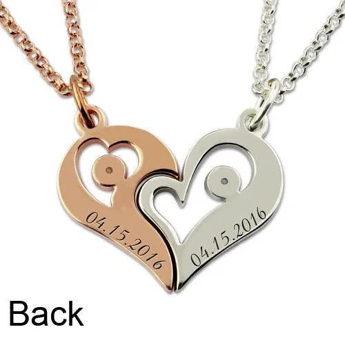 Sterling Silver Shared Heart Necklace for Couples Custom Engraved with Birthstones Matching Pendant Set Belbren Necklaces