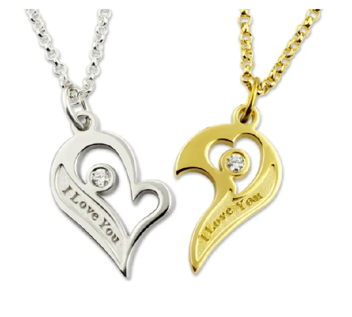Sterling Silver Shared Heart Necklace for Couples Custom Engraved with Birthstones Matching Pendant Set Belbren Necklaces