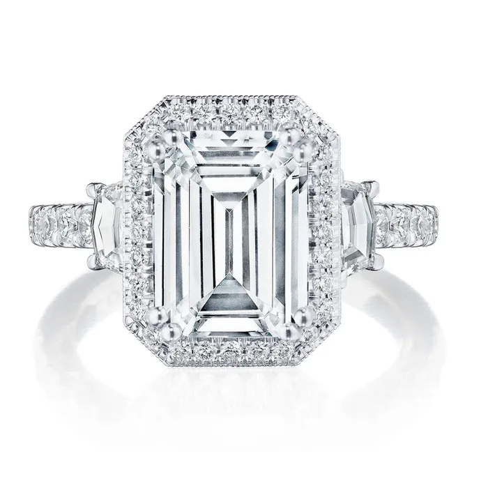 Tacori Tacori 18K White Gold Dantela Rectangle Bloom with Cadillac Side Semi Mount Diamond Ring Rings Tacori Tacori 18K White Gold Dantela Rectangle Bloom with Cadillac Side Semi Mount Diamond Ring Rings