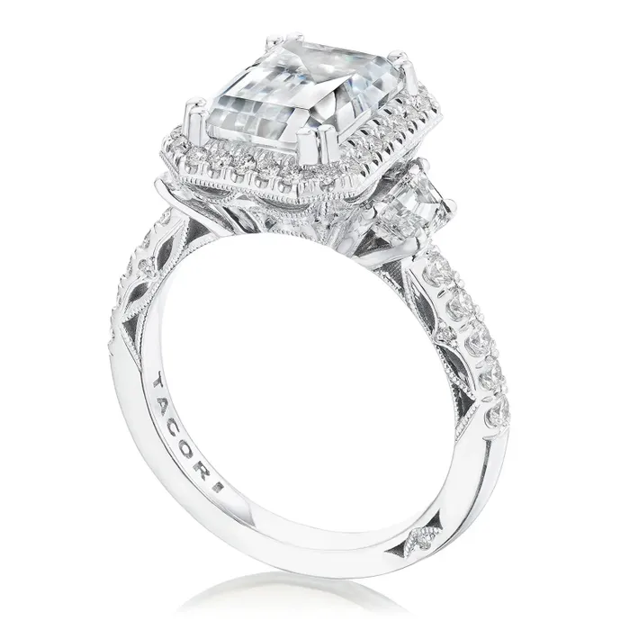 Tacori Tacori 18K White Gold Dantela Rectangle Bloom with Cadillac Side Semi Mount Diamond Ring Rings Tacori Tacori 18K White Gold Dantela Rectangle Bloom with Cadillac Side Semi Mount Diamond Ring Rings