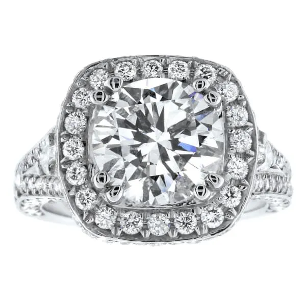 Unique Halo Diamond Engagement Ring Set in 18K White Gold 502ct tw Round Brilliant Clarity Enhanced Diamonds Diamond Source NYC Rings Unique Halo Diamond Engagement Ring Set in 18K White Gold 502ct tw Round Brilliant Clarity Enhanced Diamonds Diamond Source NYC Rings