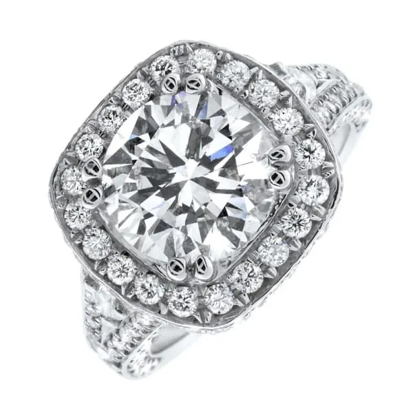 Unique Halo Diamond Engagement Ring Set in 18K White Gold 502ct tw Round Brilliant Clarity Enhanced Diamonds Diamond Source NYC Rings