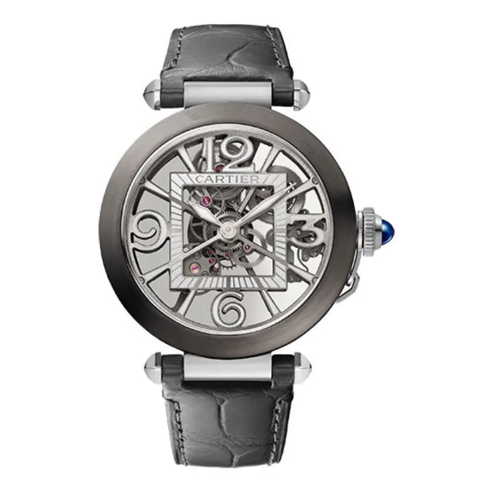 Watches Cartier Pasha de Cartier 41mm Watch Ref WHPA0017 Skeleton Arabic Dial Gray Leather Strap Cartier Watches Cartier Pasha de Cartier 41mm Watch Ref WHPA0017 Skeleton Arabic Dial Gray Leather Strap Cartier