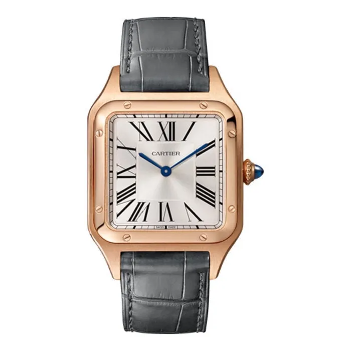 Watches Cartier Santos Dumont 435mm Watch Ref WGSA0021 Silver Roman Dial in 18K Rose Gold Case Grey Leather Strap Cartier Watches Cartier Santos Dumont 435mm Watch Ref WGSA0021 Silver Roman Dial in 18K Rose Gold Case Grey Leather Strap Cartier