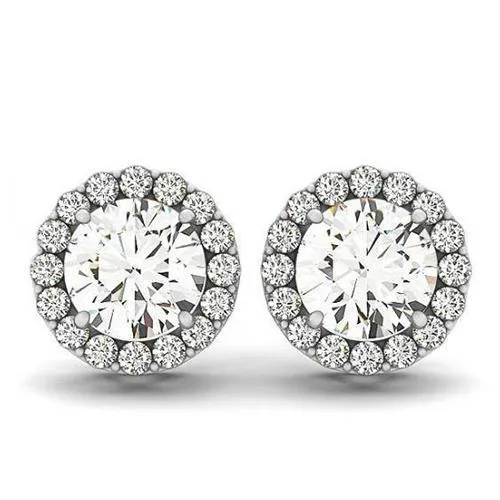 210 Carats D VVS1 Round Natural Earth Mined Diamonds White Gold 14K Studs Pair Halo Earrings GB Earrings