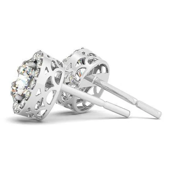 210 Carats D VVS1 Round Natural Earth Mined Diamonds White Gold 14K Studs Pair Halo Earrings GB Earrings