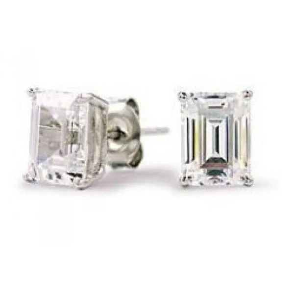 2 Ct Emerald Cut Solitaire Genuine Natural Earth Mined Diamond Stud Earring Solid White Gold GB Earrings