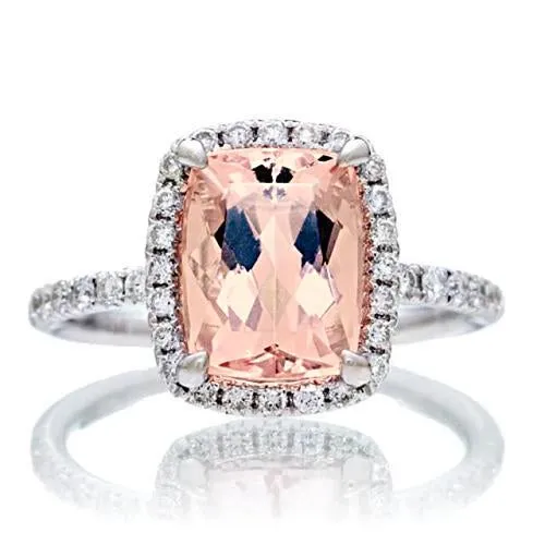 2525 Carats Morganite And Natural Earth Mined Diamonds Wedding Ring Gold White 14K GB Rings 2525 Carats Morganite And Natural Earth Mined Diamonds Wedding Ring Gold White 14K GB Rings