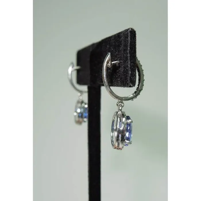 365 Ct Oval Ceylon Sapphire Round Natural Earth Mined Diamonds Dangle Hoop Earrings GB Earrings