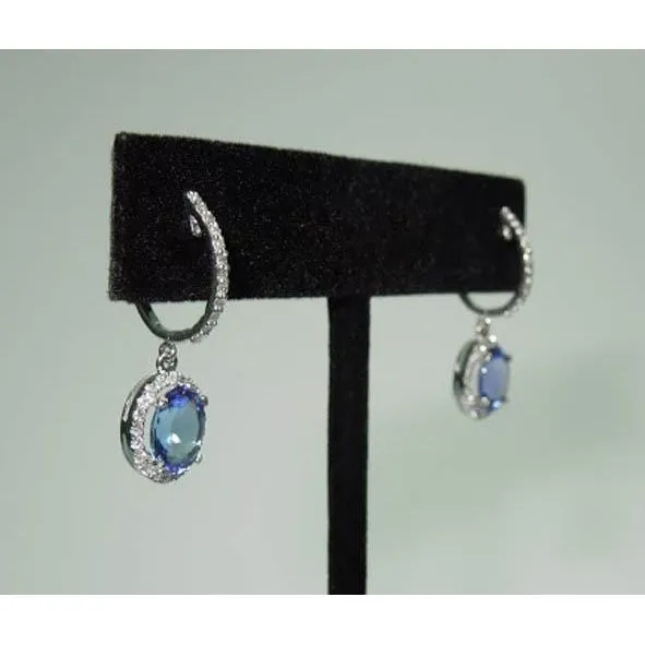 365 Ct Oval Ceylon Sapphire Round Natural Earth Mined Diamonds Dangle Hoop Earrings GB Earrings