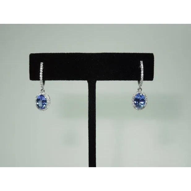 365 Ct Oval Ceylon Sapphire Round Natural Earth Mined Diamonds Dangle Hoop Earrings GB Earrings
