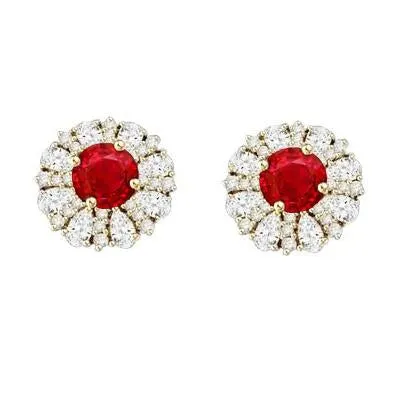 550 Carats Ruby Natural Earth Mined Diamond Cluster Women Studs Earrings Yellow Gold 14K GB Earrings