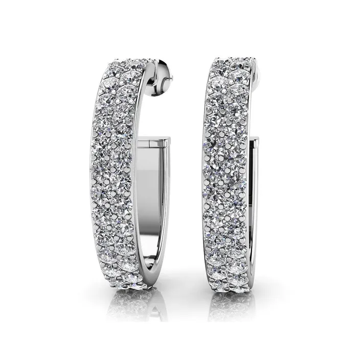5 Ct Round Brilliant Double Row Natural Earth Mined Diamonds Hoop Earrings White Gold GB Earrings 5 Ct Round Brilliant Double Row Natural Earth Mined Diamonds Hoop Earrings White Gold GB Earrings