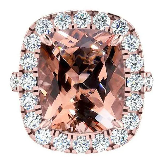 Big Cushion Morganite 1250 Cts With Diamonds Ring Rose Gold 14K HarryChadEntcom Rings