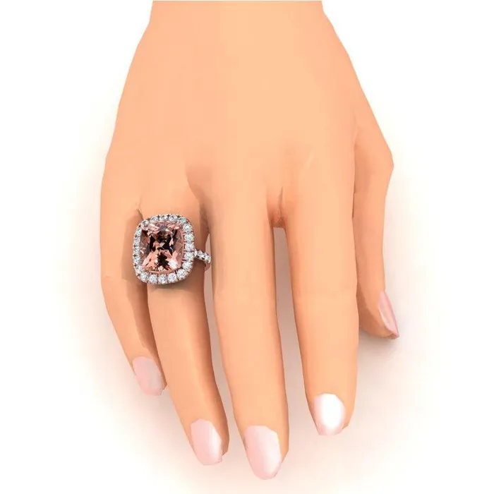 Big Cushion Morganite 1250 Cts With Diamonds Ring Rose Gold 14K HarryChadEntcom Rings
