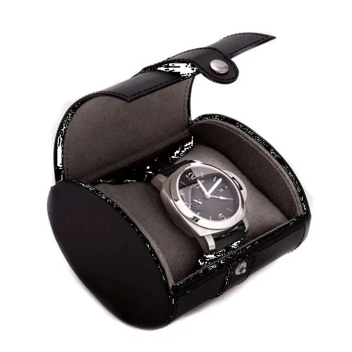 Black Leather Single Watch Travel Case With Snap Closure Bey Berk Watches