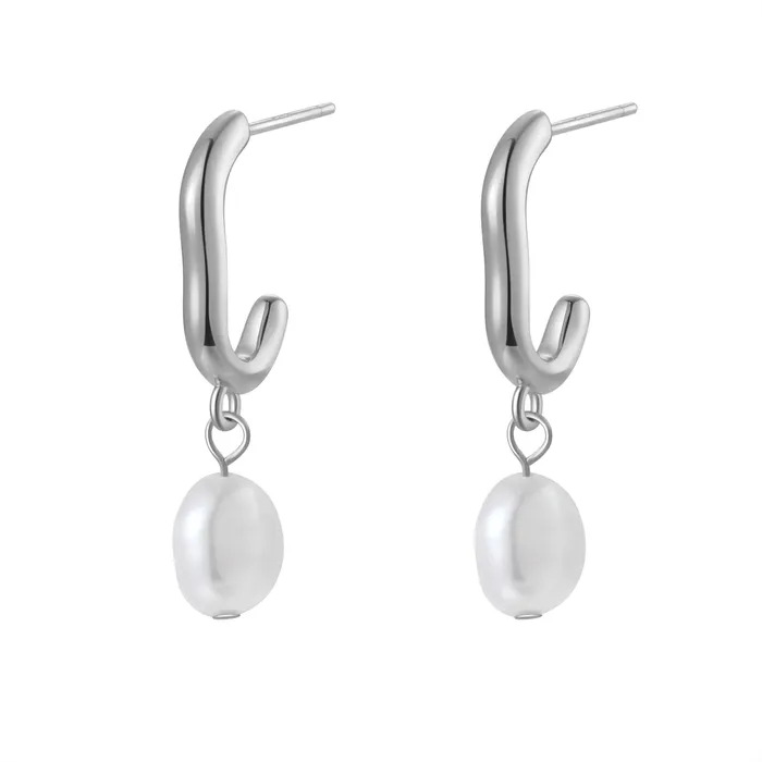 Chunky Pearl Hoop Earrings Sterling Silver Hey Happiness Earrings