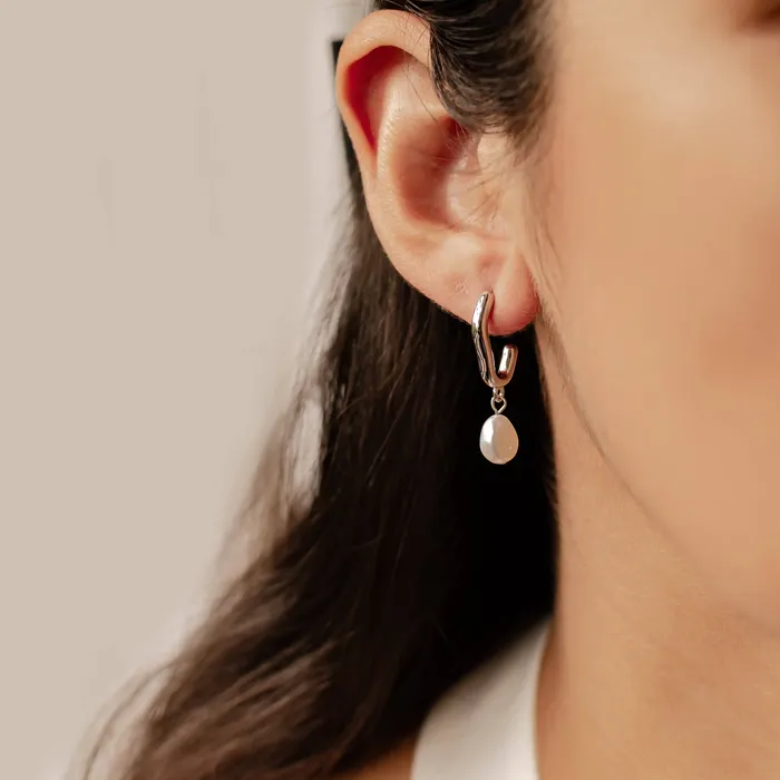 Chunky Pearl Hoop Earrings Sterling Silver Hey Happiness Earrings