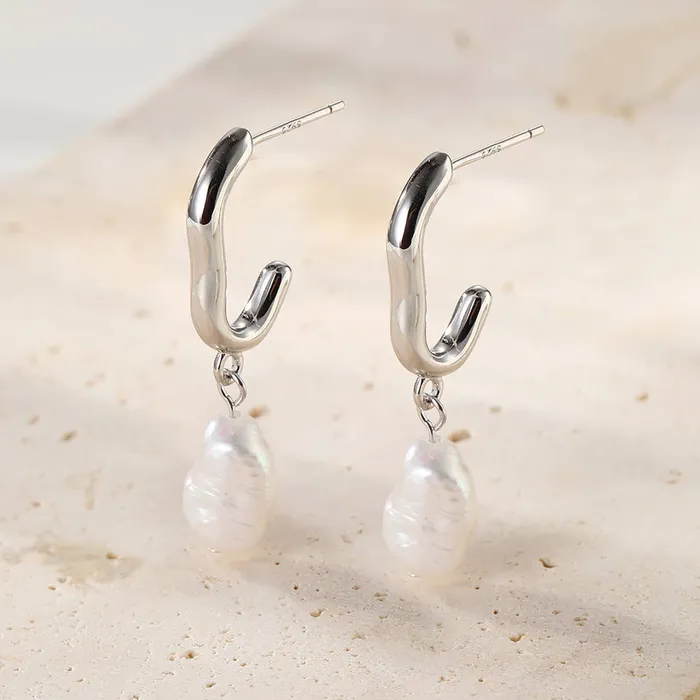 Chunky Pearl Hoop Earrings Sterling Silver Hey Happiness Earrings