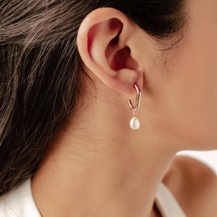 Chunky Pearl Hoop Earrings Sterling Silver Hey Happiness Earrings