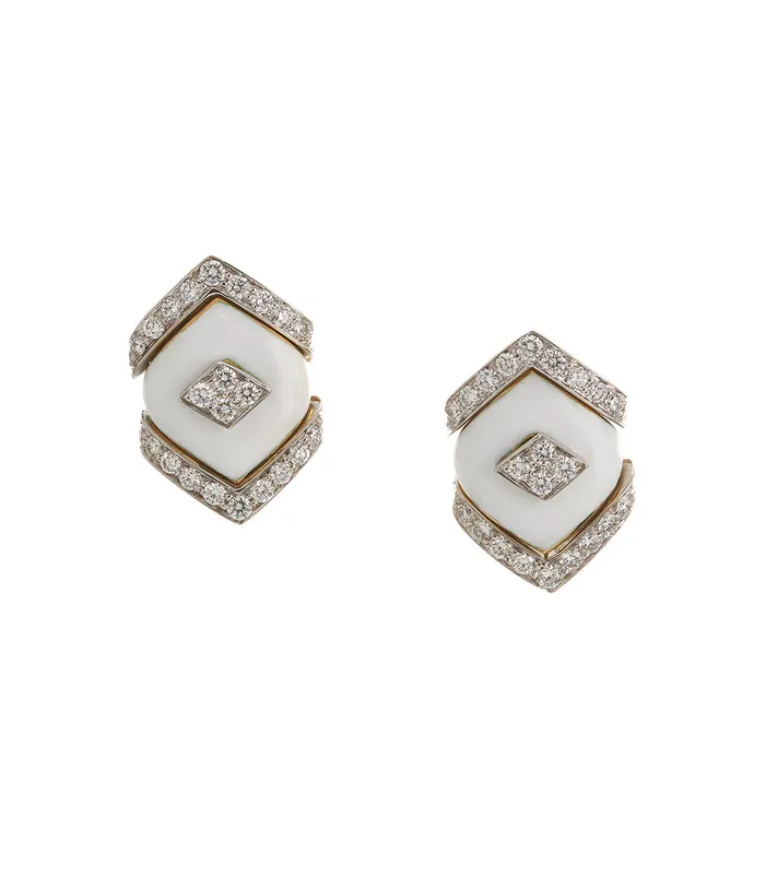 David Webb Earrings Mini Manhattan Stud Earrings White Enamel