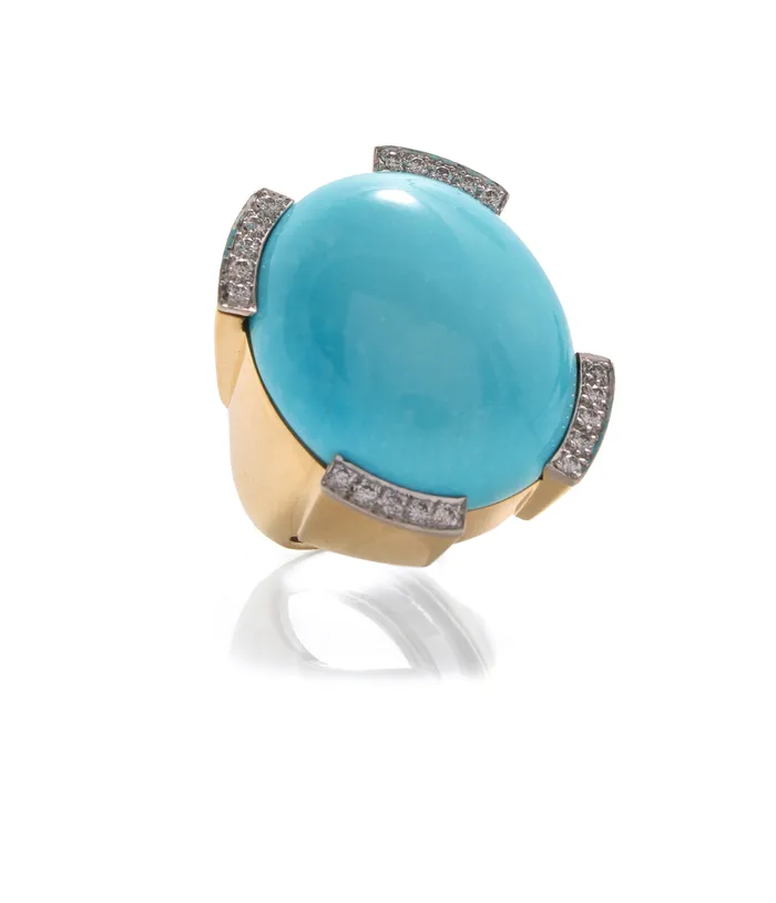 David Webb Rings Pool Ring Turquoise Diamonds
