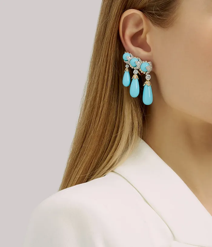Earrings David Webb Workshop Garland Ear Cuffs Turquoise Earrings David Webb Workshop Garland Ear Cuffs Turquoise