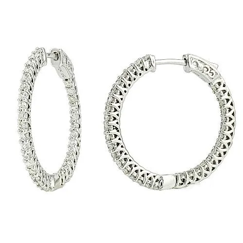 Earrings GB 14K White Gold 2 Ct Inside Out Natural Earth Mined Diamond Hoop Earrings