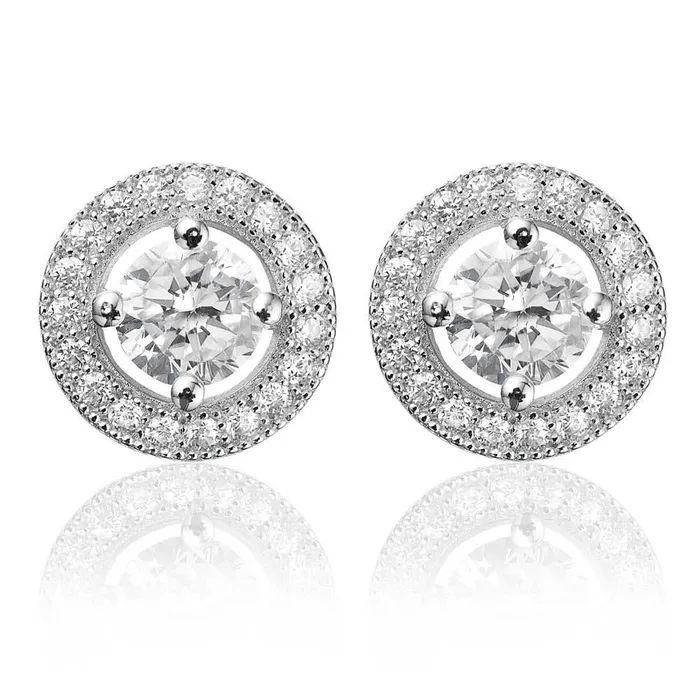 Earrings GB 240 Carats Round Cut Natural Earth Mined Diamonds Women Stud Halo Earrings White Gold