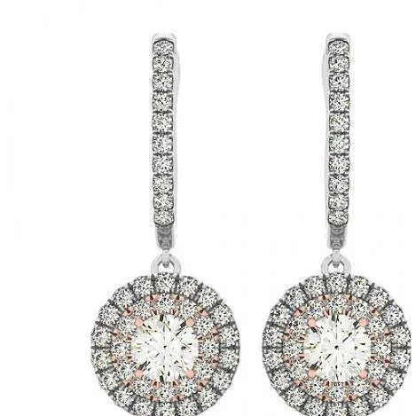 Earrings GB 3 Carats Round Genuine Natural Earth Mined Diamond Dangle Halo Earring Women