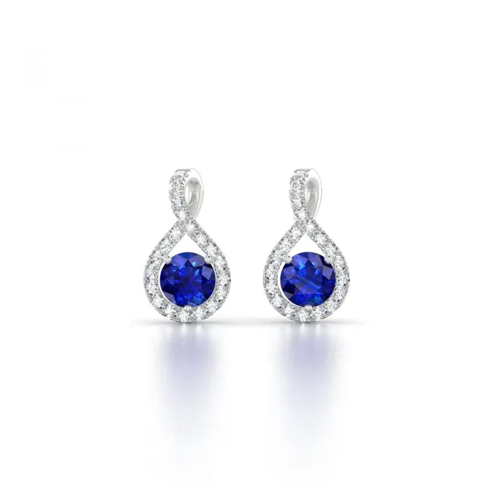 Earrings GB 4 Carats Round Cut Sapphire And Natural Earth Mined Diamonds Studs Earrings Gold 14K Earrings GB 4 Carats Round Cut Sapphire And Natural Earth Mined Diamonds Studs Earrings Gold 14K