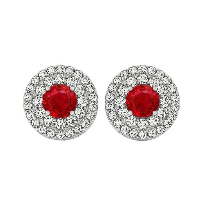 Earrings GB 6 Ct Round Cut Ruby And Natural Earth Mined Diamonds Studs Earrings Halo 14K White Gold Earrings GB 6 Ct Round Cut Ruby And Natural Earth Mined Diamonds Studs Earrings Halo 14K White Gold